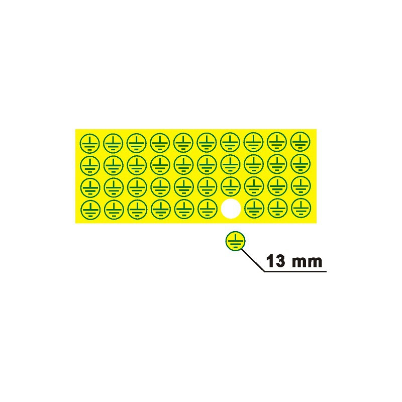 Znak ochranné uzemnění, průměr 13 mm, žlutý podklad, zelený tisk