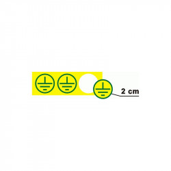 Znak uzemnění v kruhu, prům. 2cm - žlutý podklad, zelený tisk