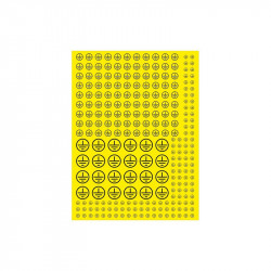 Znak uzemnění v kruhu - 3 velikosti, žlutý podklad, černý tisk